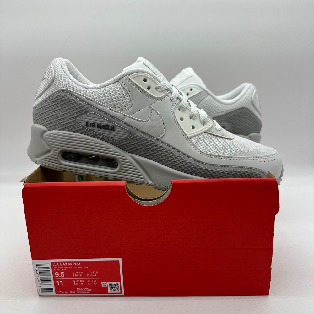 Nike IM5759-100 Mens Size 9.5 Air Max 90 PRM Premium Off White Grey Fog Sneakers